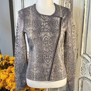 Ann Taylor Snakeskin Patterned Moto Style Double Knit Women's Jacket